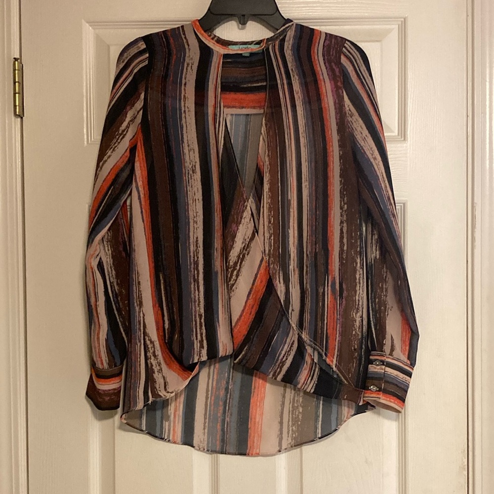 Karlie Black and Pink Asymmetrical Cut Out Blouse
